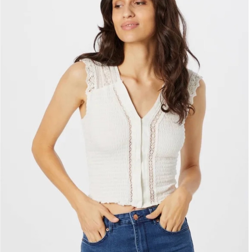 Free People On My Mind Smocked Top in Ivory Size L NWT